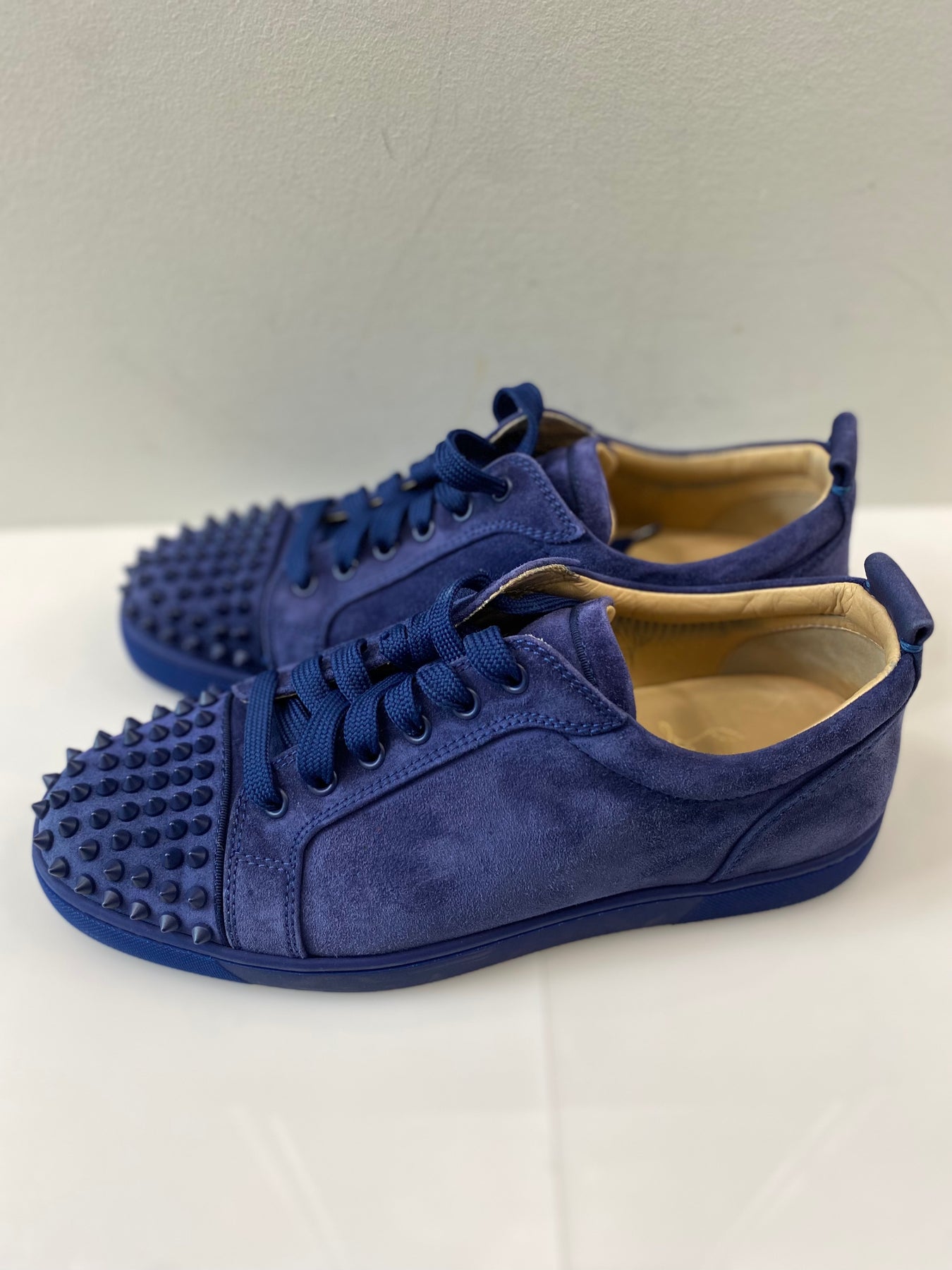 Christian Louboutin // Navy Suede Louis Junior Spikes Sneaker