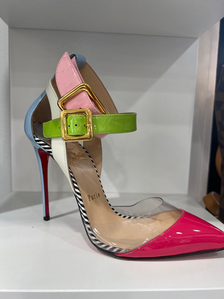 CHRISTIAN LOUBOUTIN MULTIMISS MULTI STRIPE SLINGBACK PUMPS