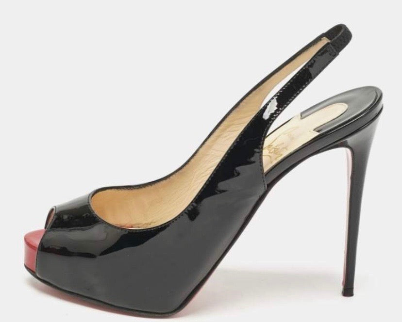 LOUBOUTIN PATENT PRIVATE NUMBER SLINGBACK PUMPS