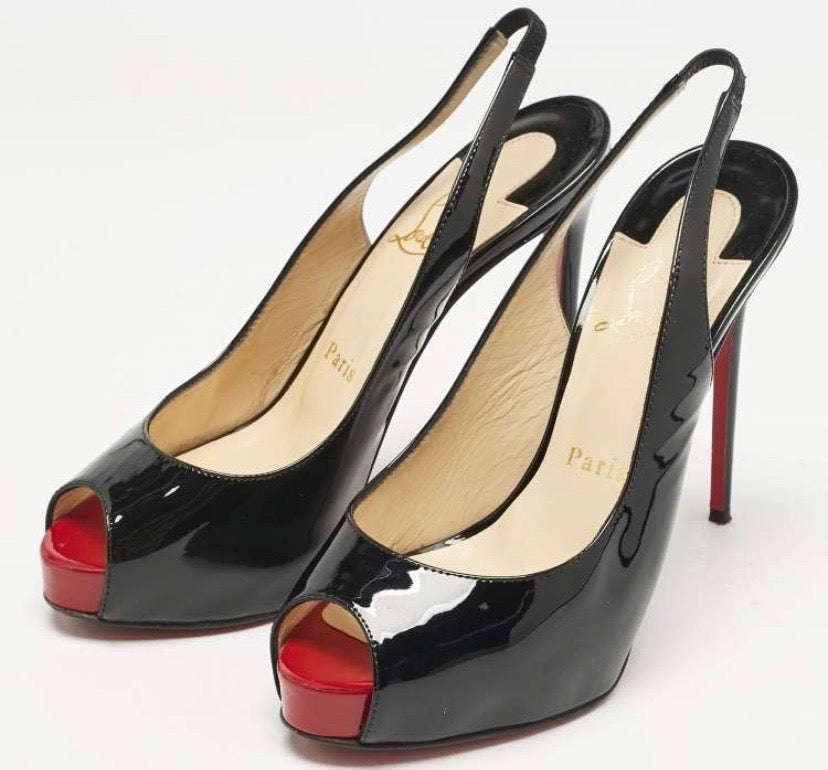 LOUBOUTIN PATENT PRIVATE NUMBER SLINGBACK PUMPS
