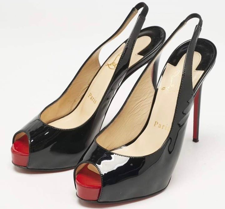 LOUBOUTIN PATENT PRIVATE NUMBER SLINGBACK PUMPS