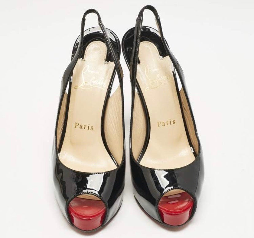 LOUBOUTIN PATENT PRIVATE NUMBER SLINGBACK PUMPS