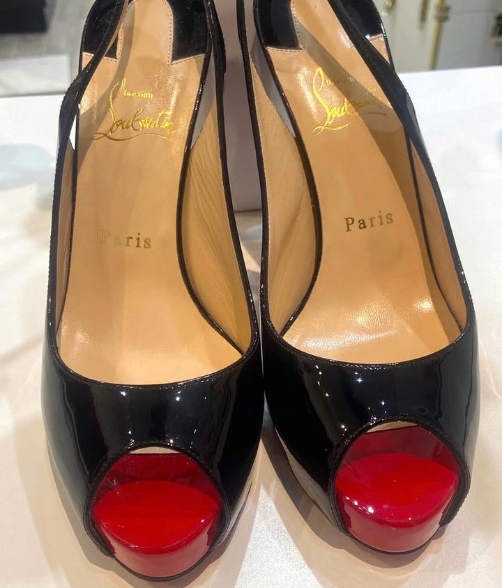 LOUBOUTIN PATENT PRIVATE NUMBER SLINGBACK PUMPS