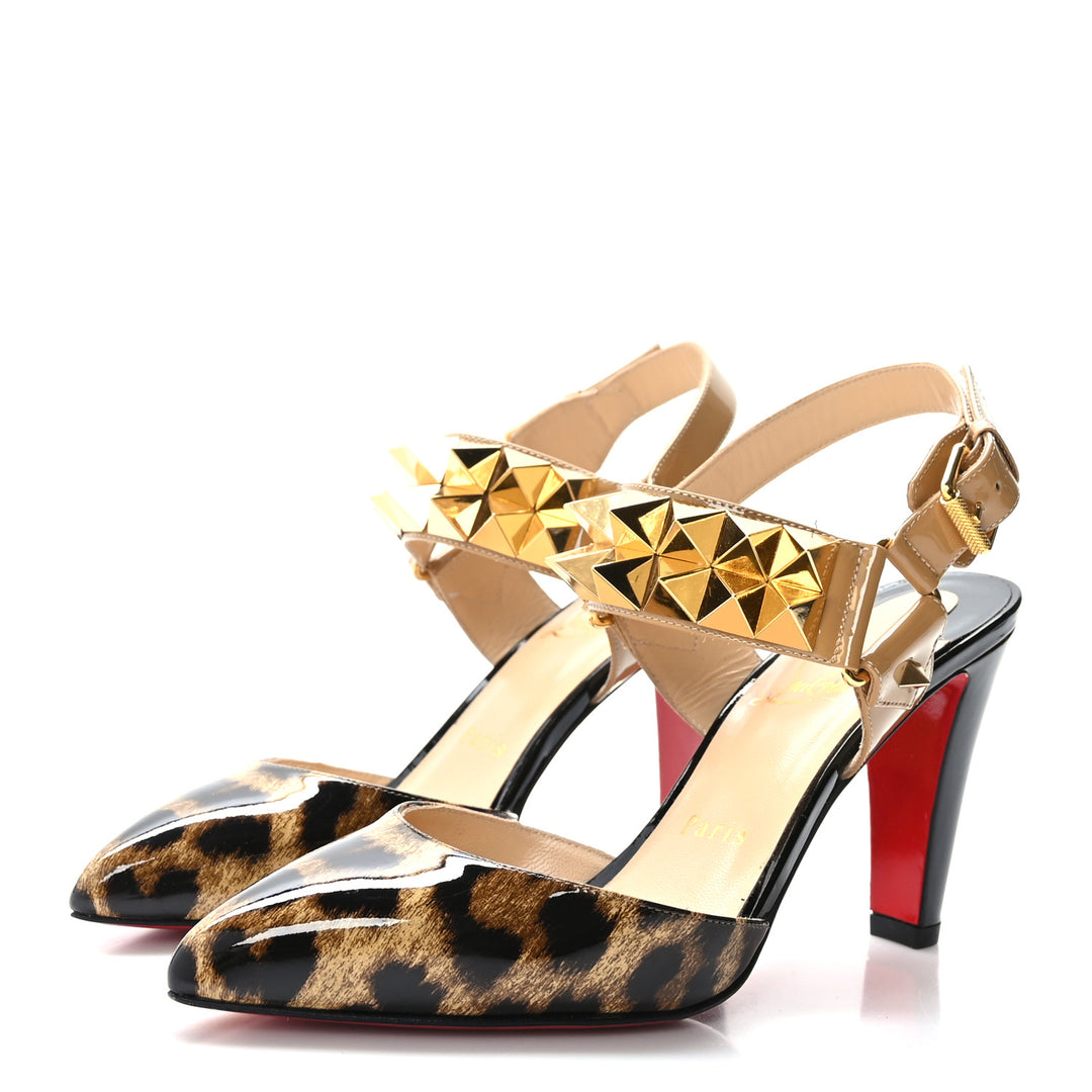 CHRISTIAN LOUBOUTIN ZIGGOO SPIKED RED SOLE SLINGBACK PUMPS