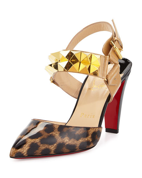 CHRISTIAN LOUBOUTIN ZIGGOO SPIKED RED SOLE SLINGBACK PUMPS