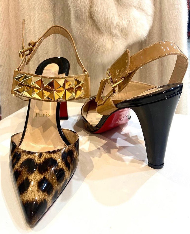 CHRISTIAN LOUBOUTIN ZIGGOO SPIKED RED SOLE SLINGBACK PUMPS