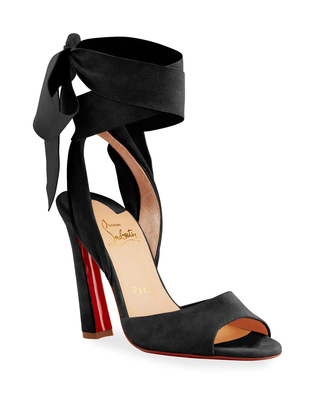 LOUBOUTIN ROSE AMELIE ANKLE-TIE SUEDE SANDALS