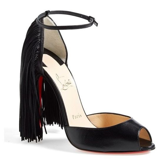 CHRISTIAN LOUBOUTIN LEATHER OTROT FRINGE ANKLE STRAP SANDALS