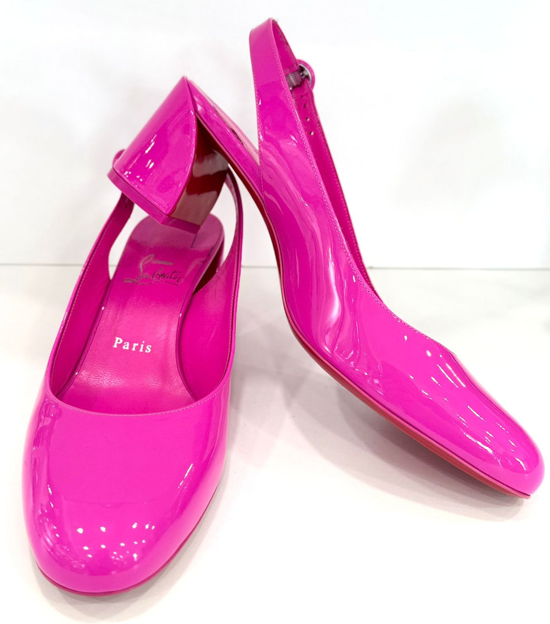 LOUBOUTIN SO JANE 55 SLINGBACK GLOSSY PATENT PUMPS