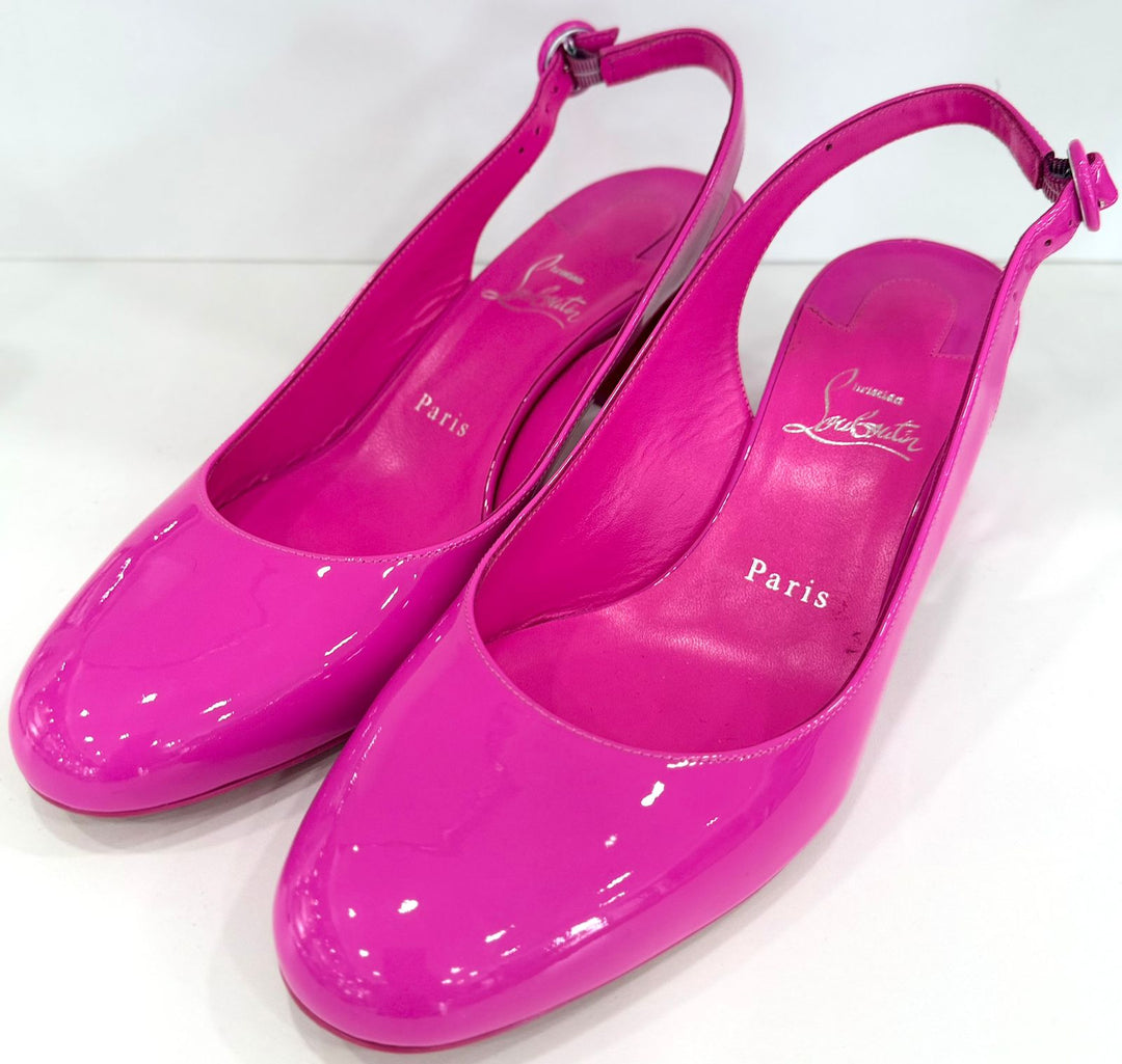 LOUBOUTIN SO JANE 55 SLINGBACK GLOSSY PATENT PUMPS