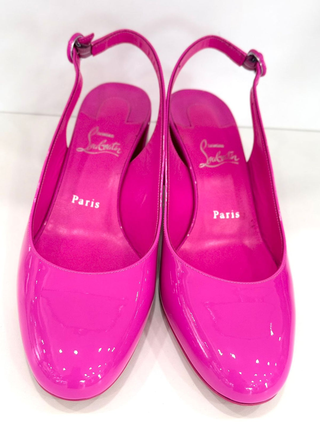 LOUBOUTIN SO JANE 55 SLINGBACK GLOSSY PATENT PUMPS