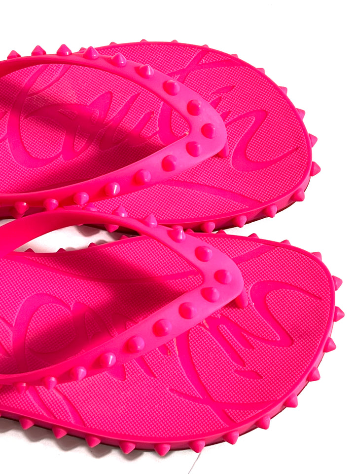 CHRISTIAN LOUBOUTIN SUPER LOUBI DONNA FLUO FLIP FLOP SANDALS