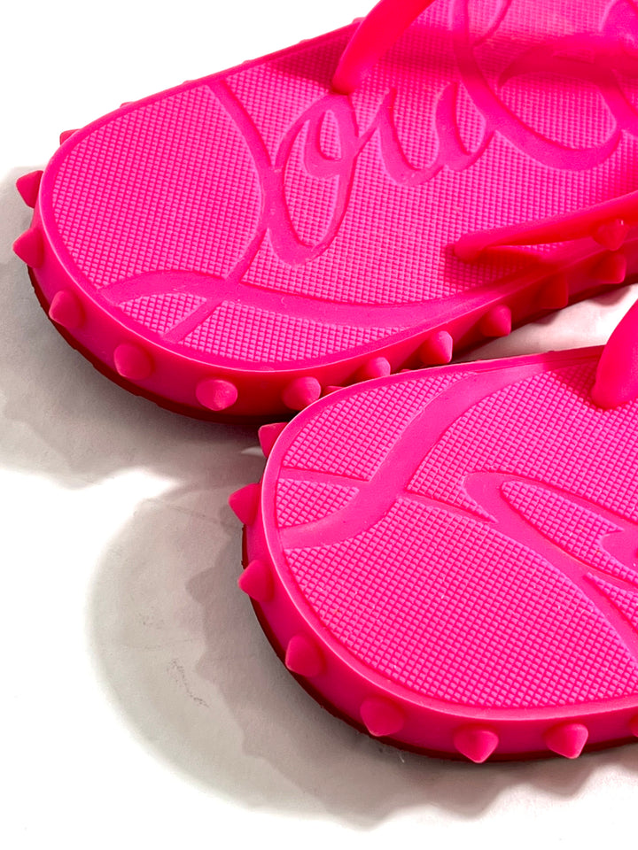 CHRISTIAN LOUBOUTIN SUPER LOUBI DONNA FLUO FLIP FLOP SANDALS