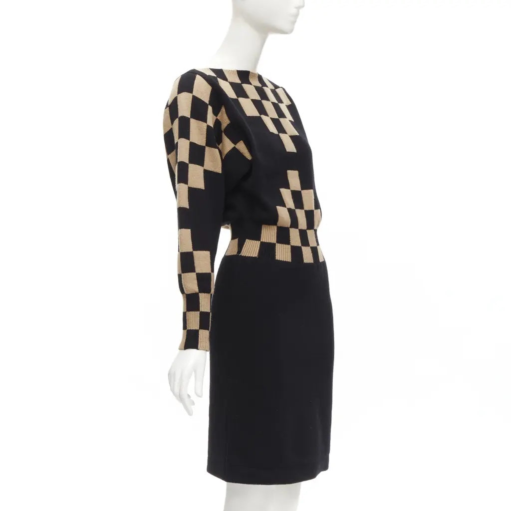 LOUIS VUITTON DAMIER CHECK WOOL MID LENGTH DRESS