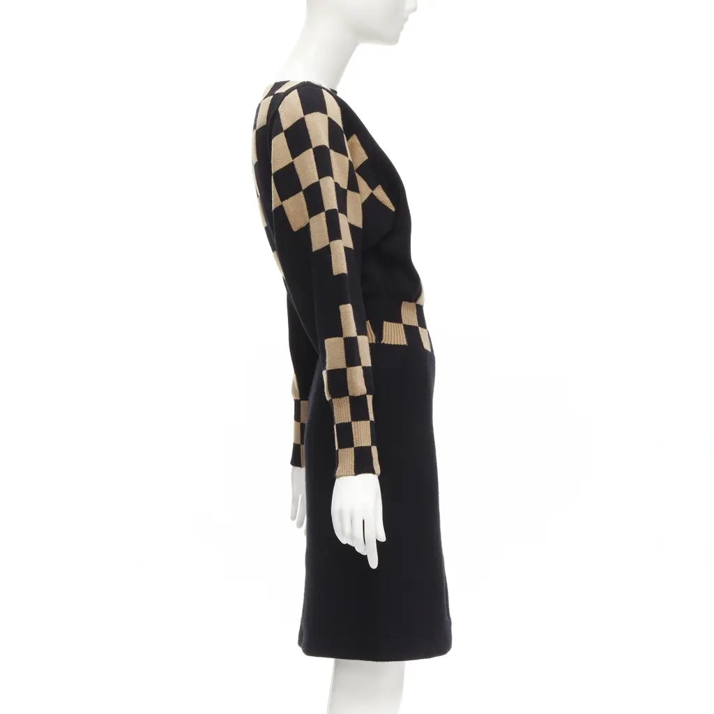LOUIS VUITTON DAMIER CHECK WOOL MID LENGTH DRESS