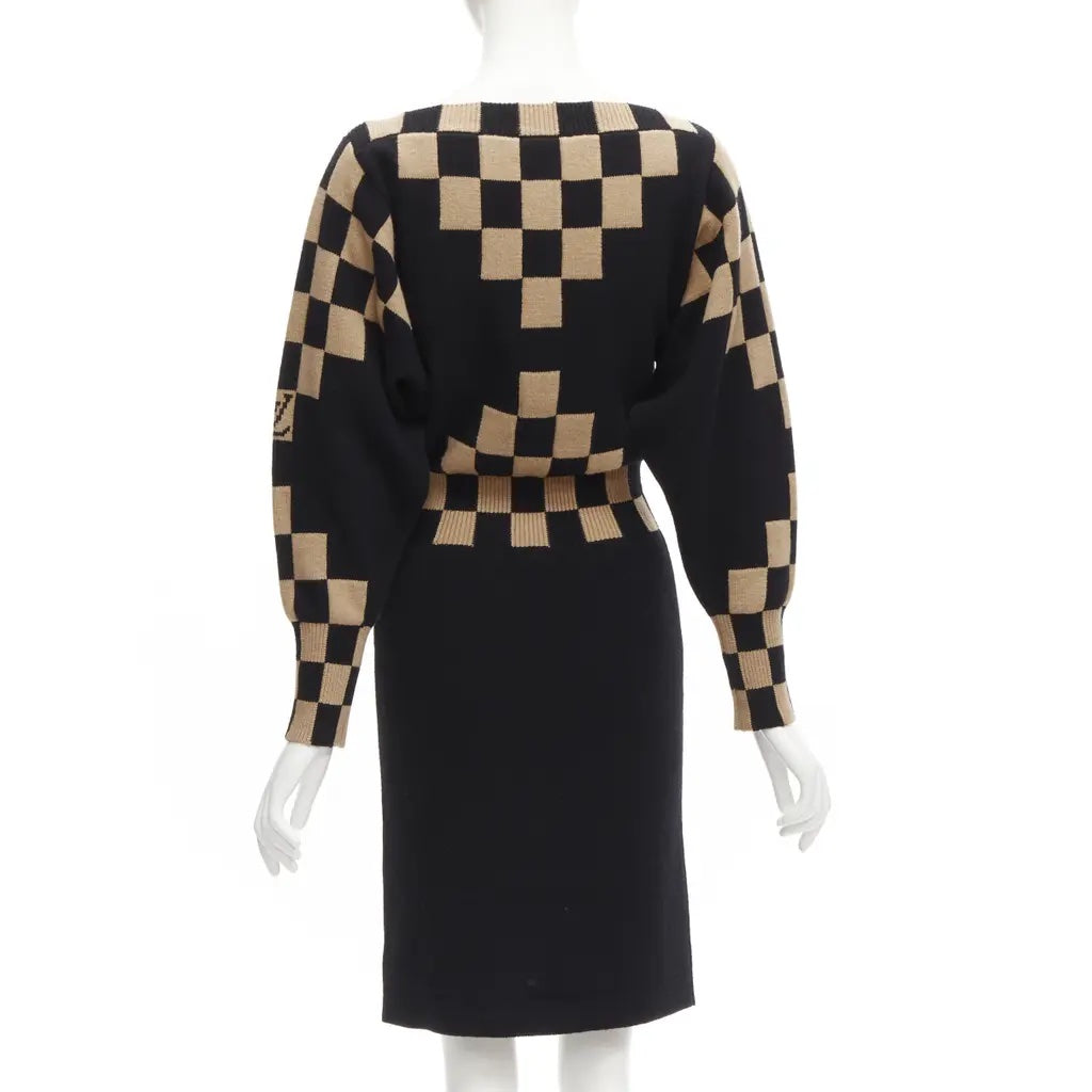 LOUIS VUITTON DAMIER CHECK WOOL MID LENGTH DRESS