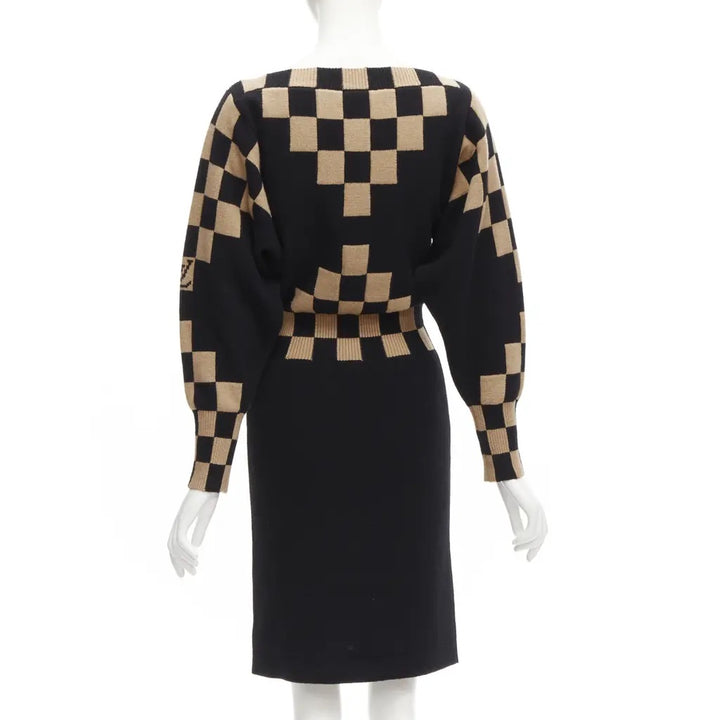 LOUIS VUITTON DAMIER CHECK WOOL MID LENGTH DRESS