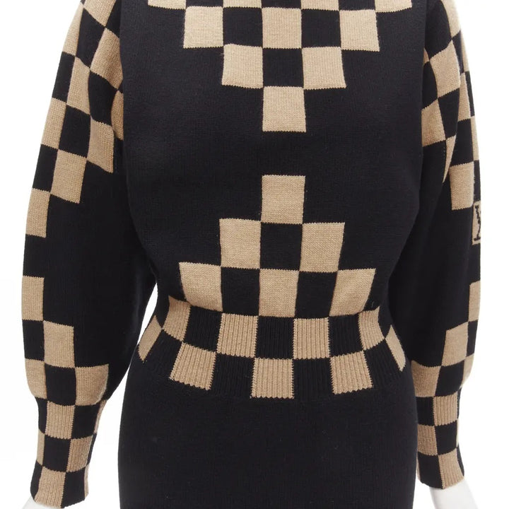 LOUIS VUITTON DAMIER CHECK WOOL MID LENGTH DRESS