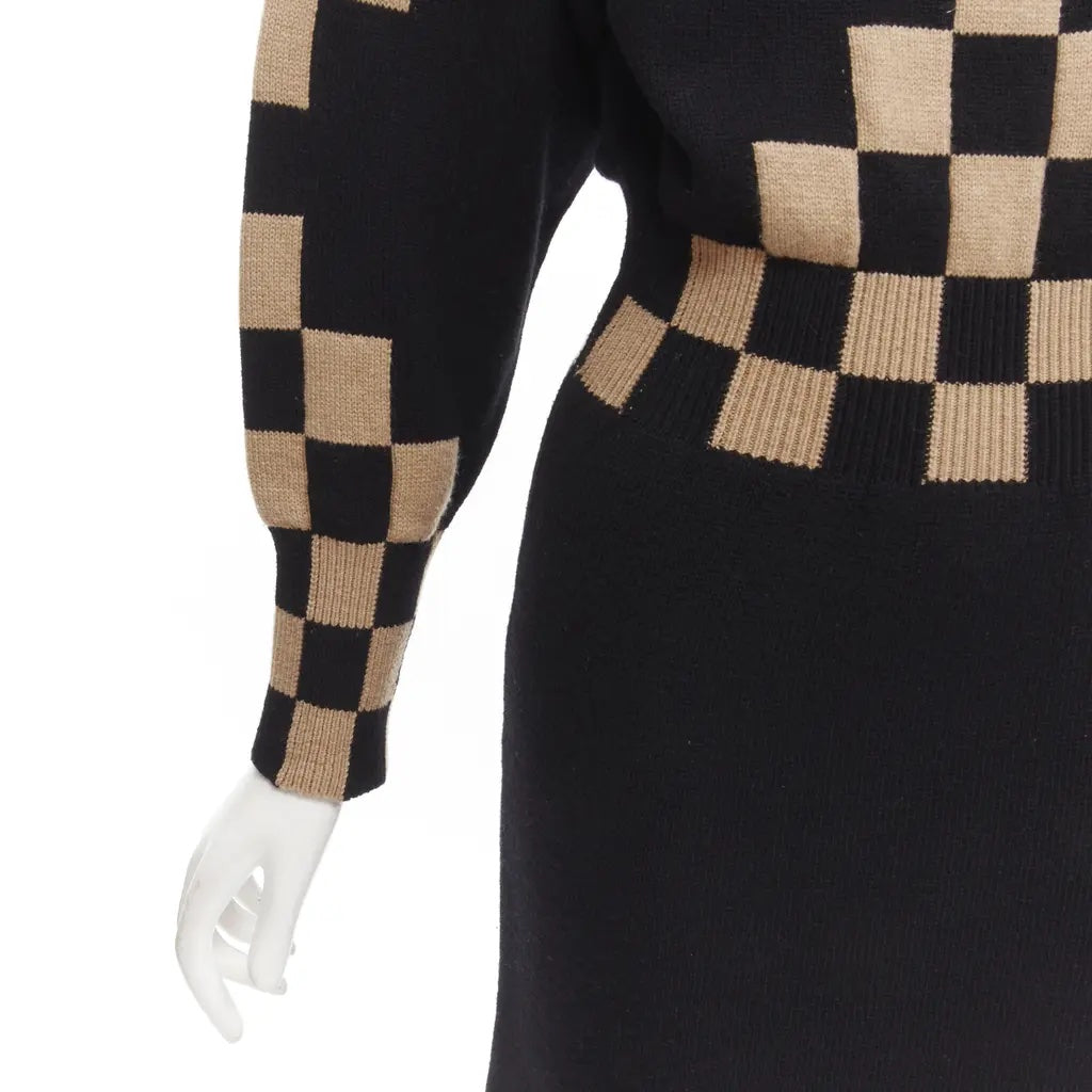 LOUIS VUITTON DAMIER CHECK WOOL MID LENGTH DRESS
