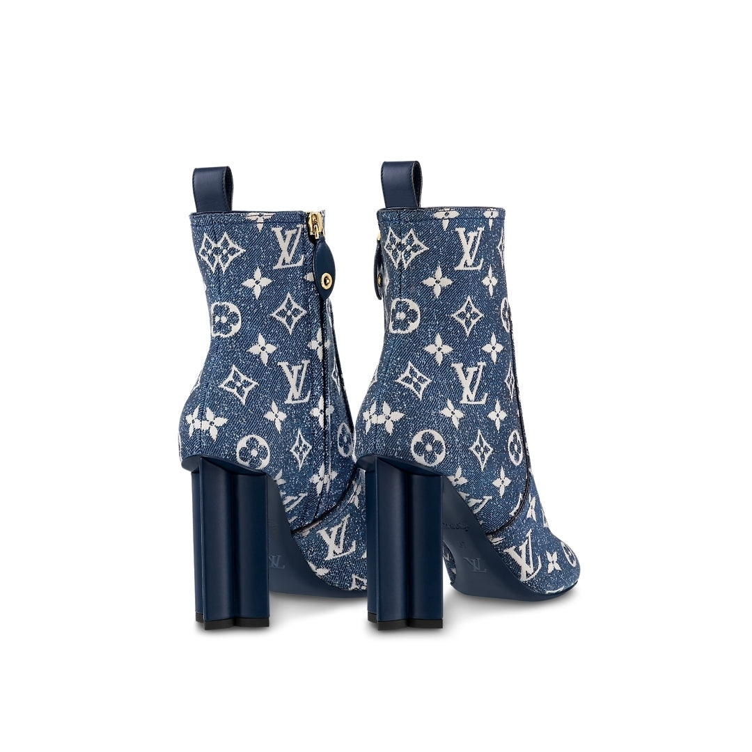 LOUIS VUITTON DENIM MONOGRAM SILHOUETTE ANKLE BOOTS