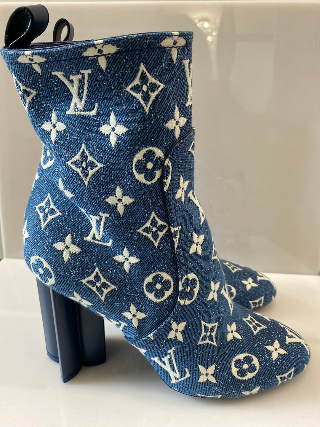 LOUIS VUITTON DENIM MONOGRAM SILHOUETTE ANKLE BOOTS – Caroline's