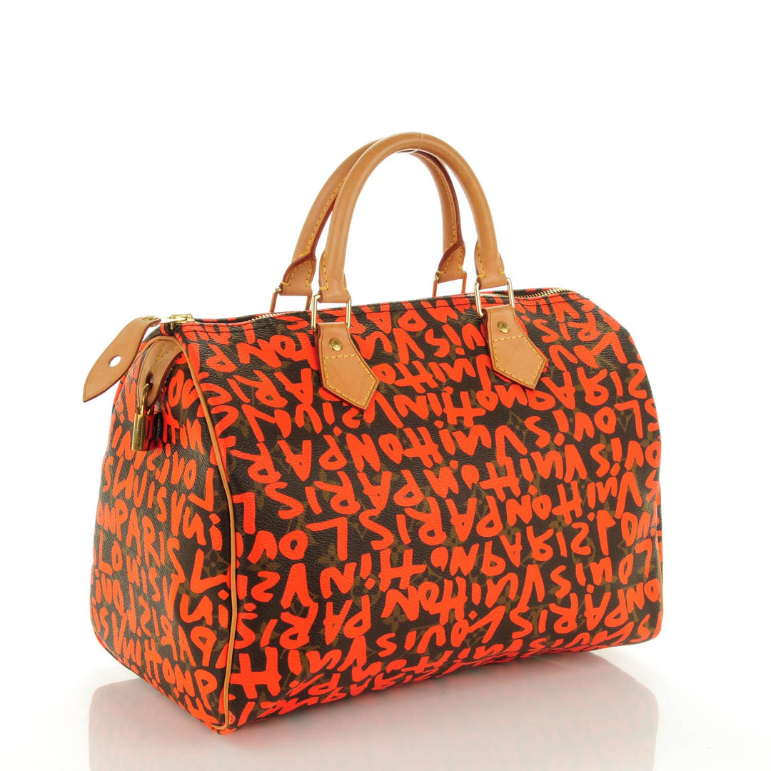 LOUIS VUITTON LIMITED EDITION ORANGE GRAFFITI MONOGRAM STEPHEN SPROUSE SPEEDY 30 BAG