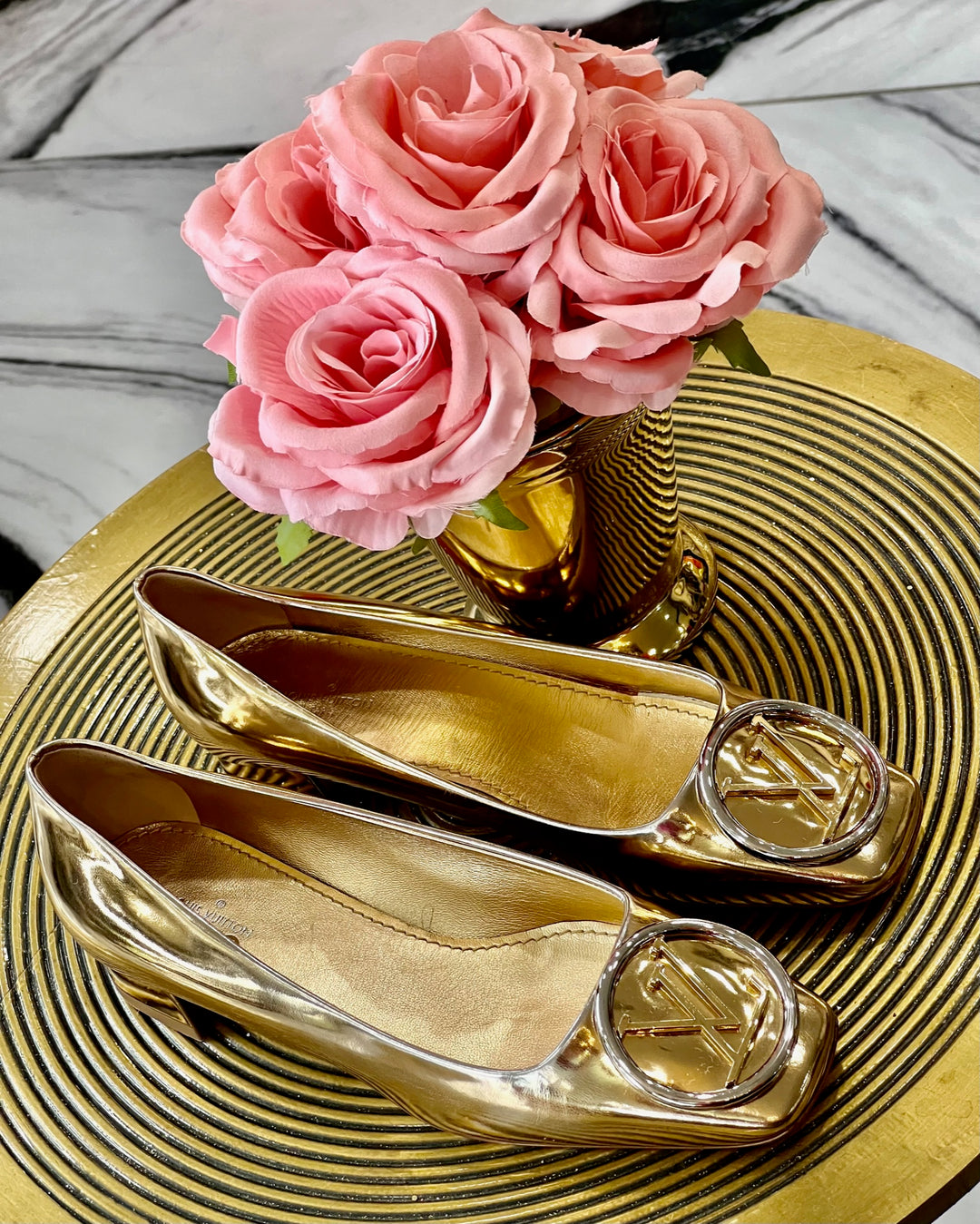 LOUIS VUITTON METALLIC FOIL LEATHER MADELEINE PUMPS