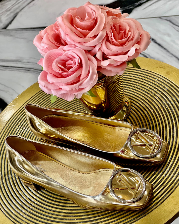 LOUIS VUITTON METALLIC FOIL LEATHER MADELEINE PUMPS