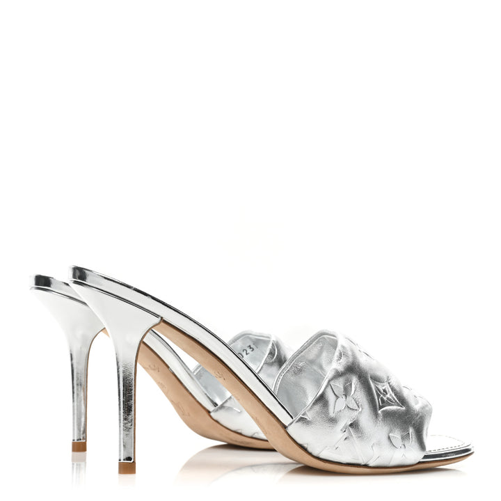 LOUIS VUITTON METALLIC LAMBSKIN EMBOSSED MONOGRAM REVIVAL MULES