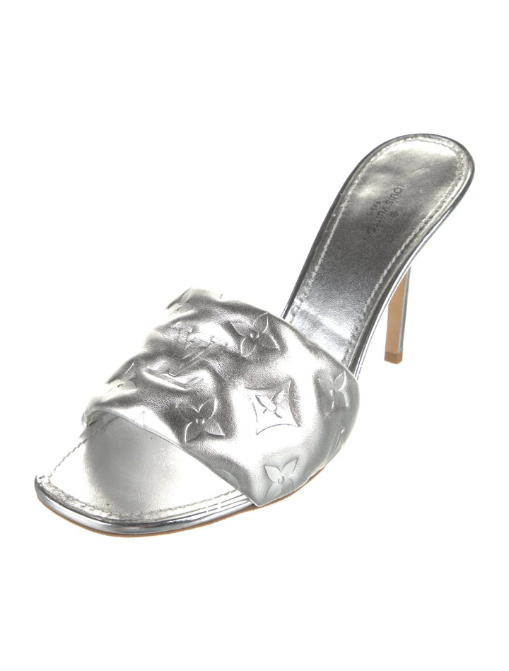 LOUIS VUITTON METALLIC LAMBSKIN EMBOSSED MONOGRAM REVIVAL MULES