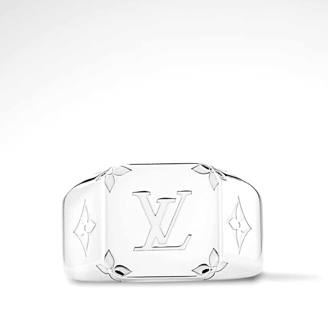LOUIS VUITTON MONOGRAM SIGNET RING PALLADIUM FINISH