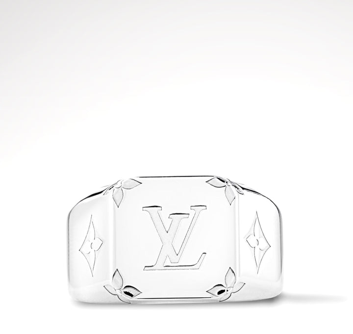 LOUIS VUITTON MONOGRAM SIGNET RING PALLADIUM FINISH