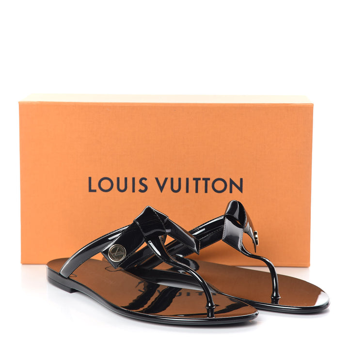 LOUIS VUITTON SHINY PATENT SEA STAR THONG SLIDE SANDALS