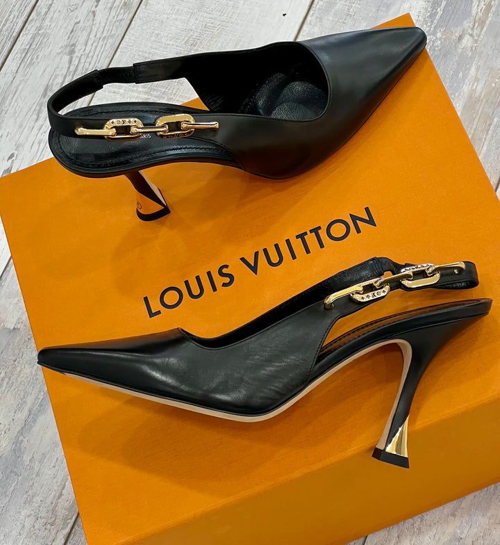 LOUIS VUITTON SPARKLE SLINGBACK CALFSKIN LEATHER PUMPS