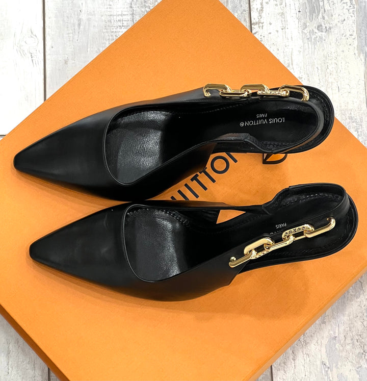 LOUIS VUITTON SPARKLE SLINGBACK CALFSKIN LEATHER PUMPS