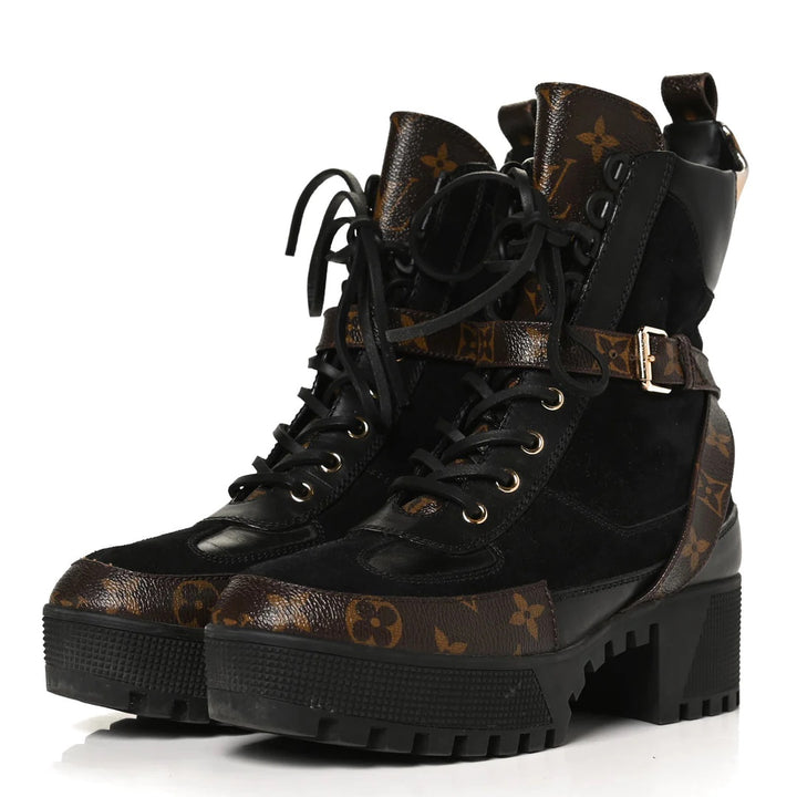 LOUIS VUITTON MONOGRAM SUEDE CALFSKIN LAUREATE PLATFORM DESERT BOOTS