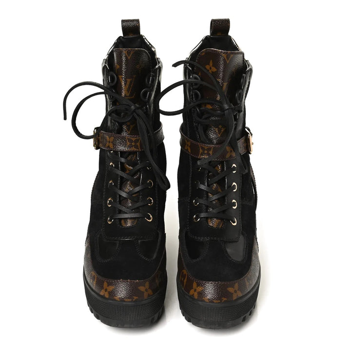 LOUIS VUITTON MONOGRAM SUEDE CALFSKIN LAUREATE PLATFORM DESERT BOOTS
