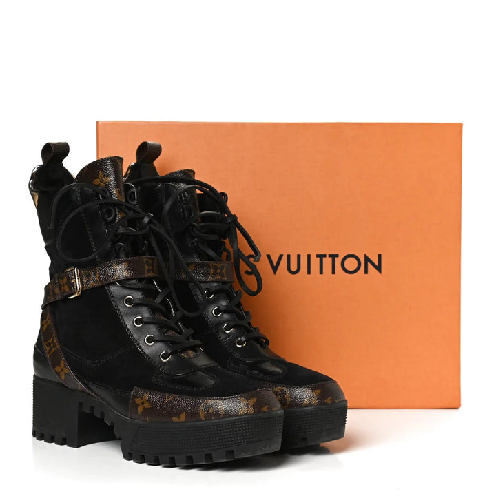 LOUIS VUITTON MONOGRAM SUEDE CALFSKIN LAUREATE PLATFORM DESERT BOOTS