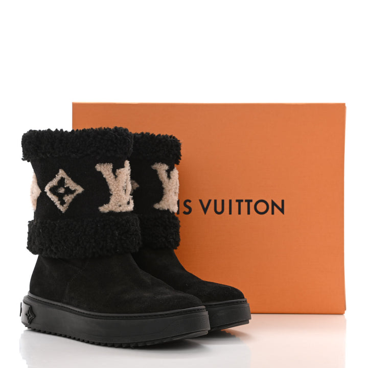 LOUIS VUITTON SUEDE CALFSKIN SHEARLING SNOWDROP ANKLE BOOTS