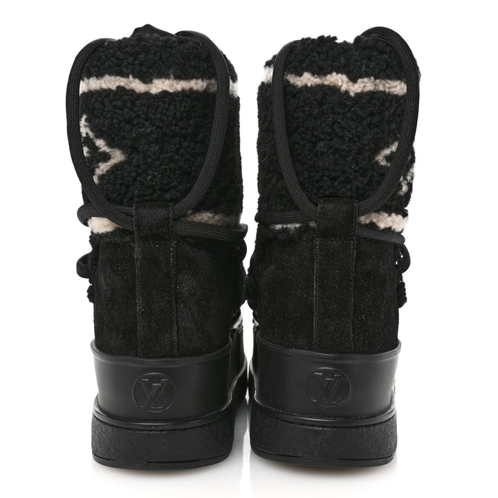 LOUIS VUITTON SUEDE SHEARLING POLAR FLAT HALF BOOTS