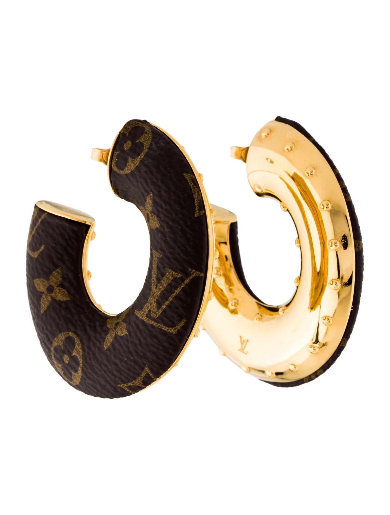 LOUIS VUITTON LV Logo Circle Hoop Earrings Gold Tone Authentic