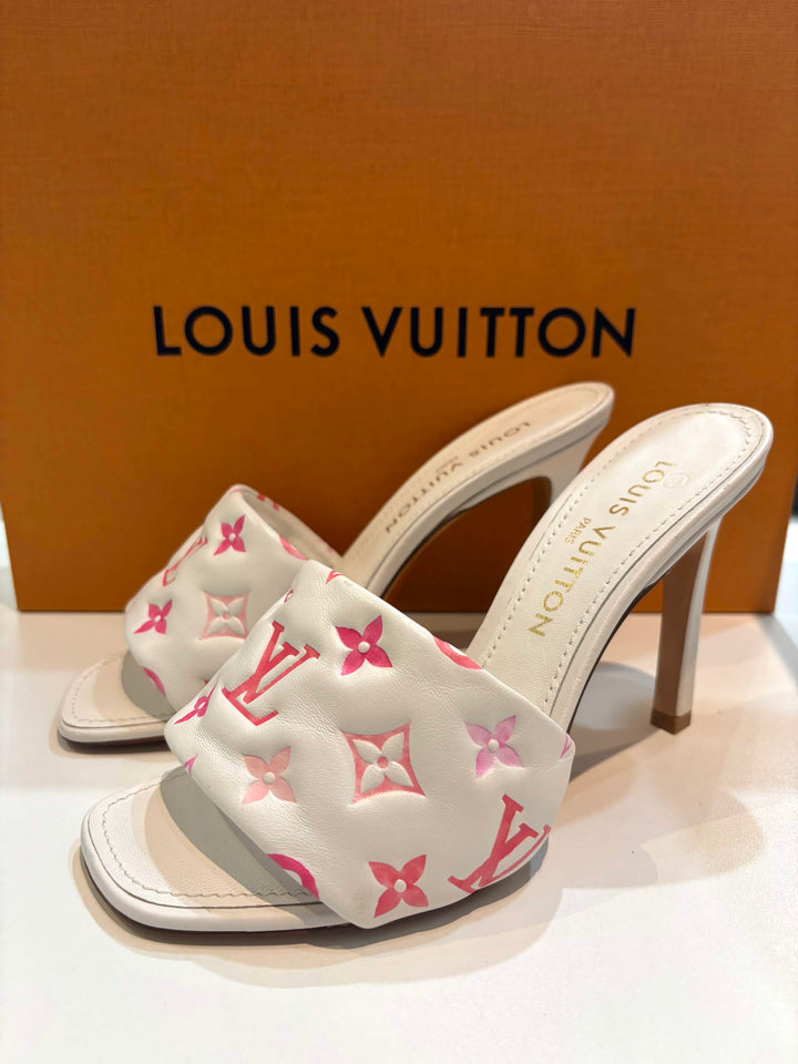 LOUIS VUITTON LAMBSKIN EMBOSSED MONOGRAM REVIVAL MULES