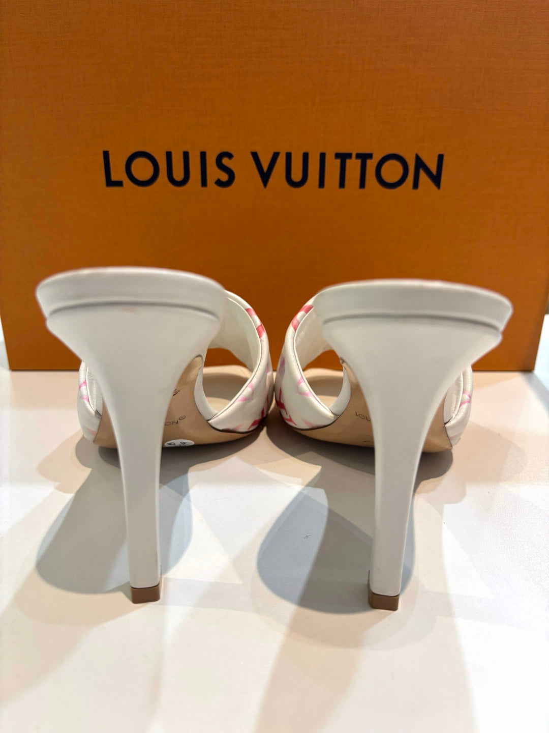 LOUIS VUITTON LAMBSKIN EMBOSSED MONOGRAM REVIVAL MULES