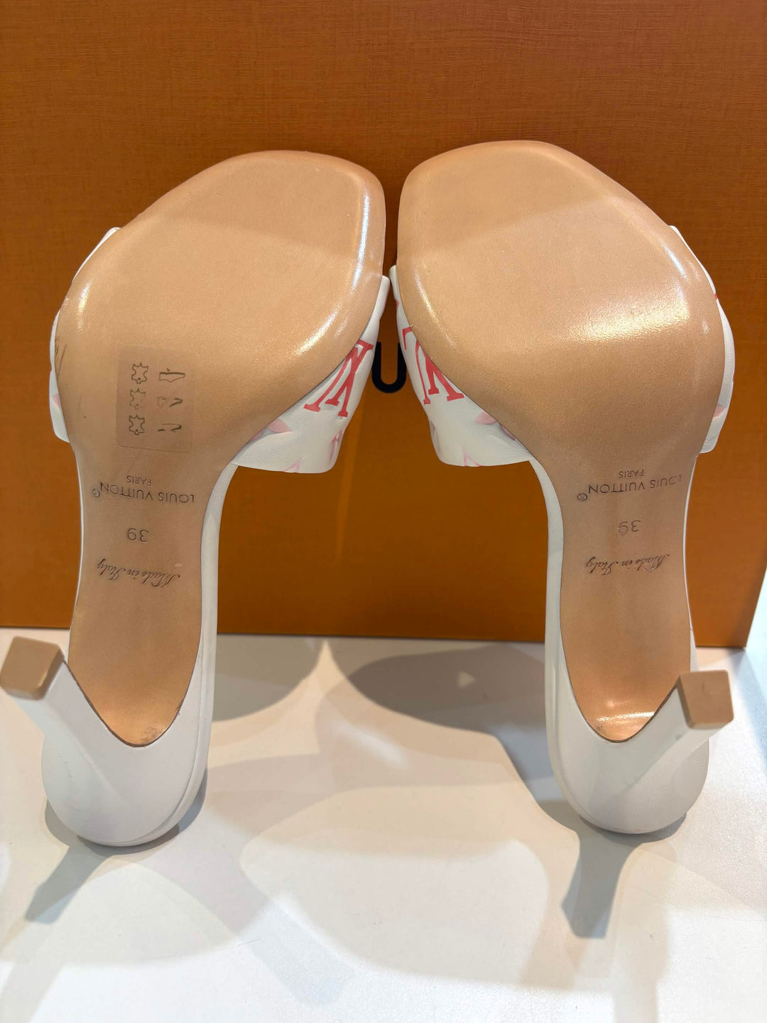 LOUIS VUITTON LAMBSKIN EMBOSSED MONOGRAM REVIVAL MULES
