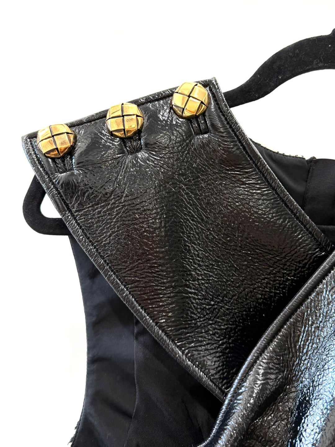 LOUIS VUITTON A-LINE LEATHER CRISS-CROSS BUST MINI DRESS