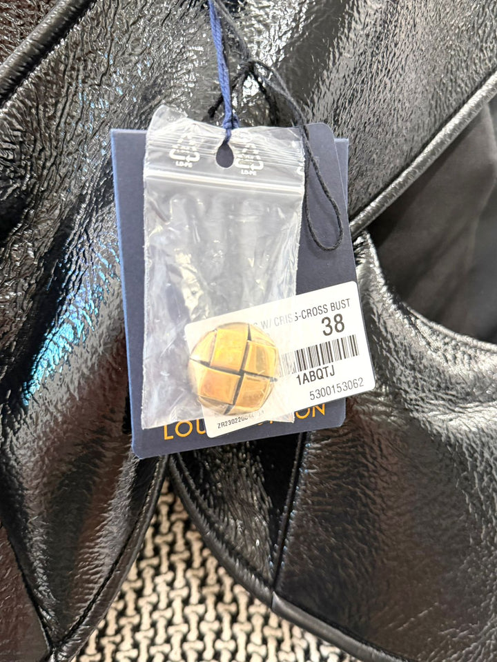 LOUIS VUITTON A-LINE LEATHER CRISS-CROSS BUST MINI DRESS
