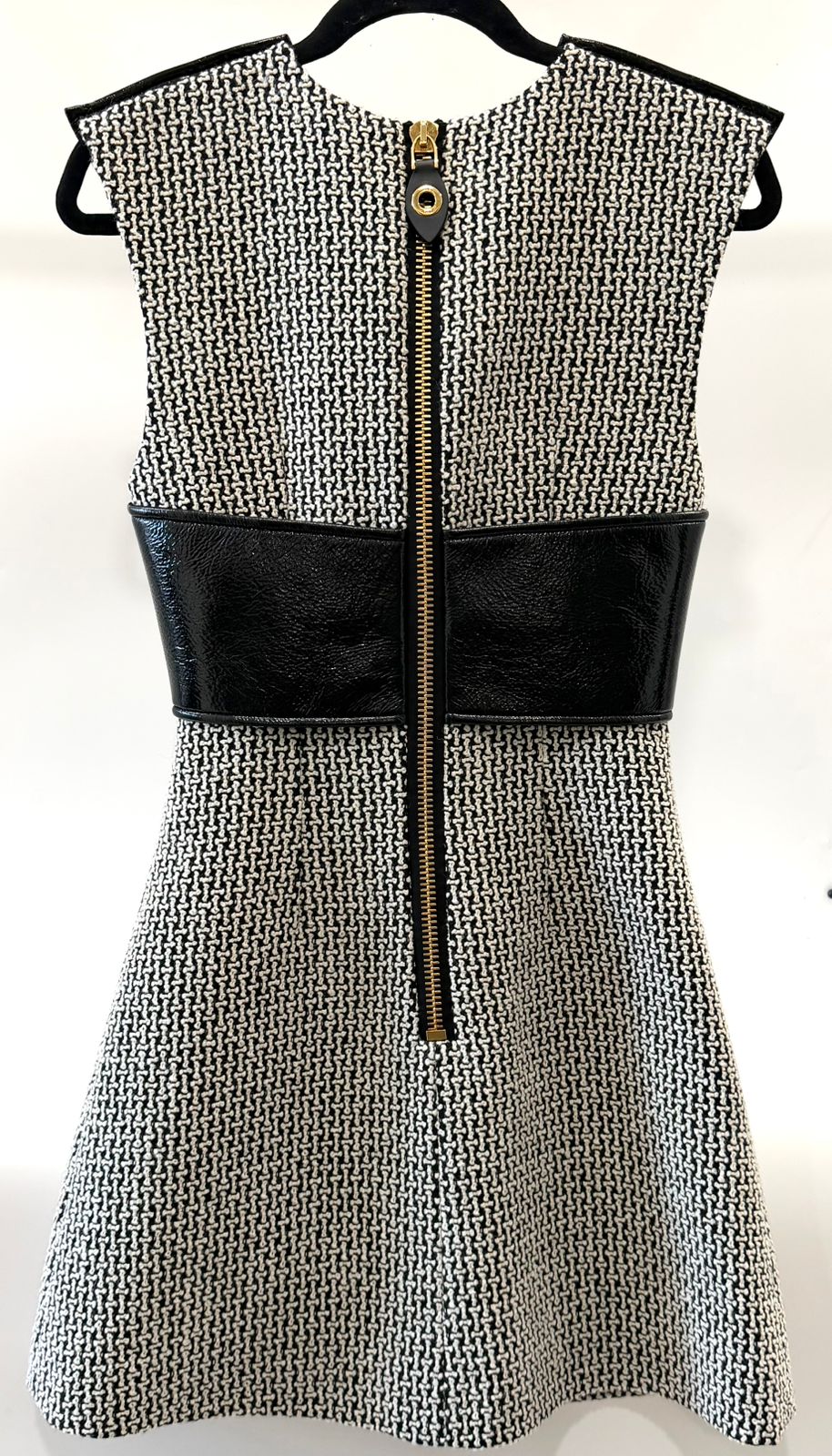 LOUIS VUITTON A-LINE LEATHER CRISS-CROSS BUST MINI DRESS