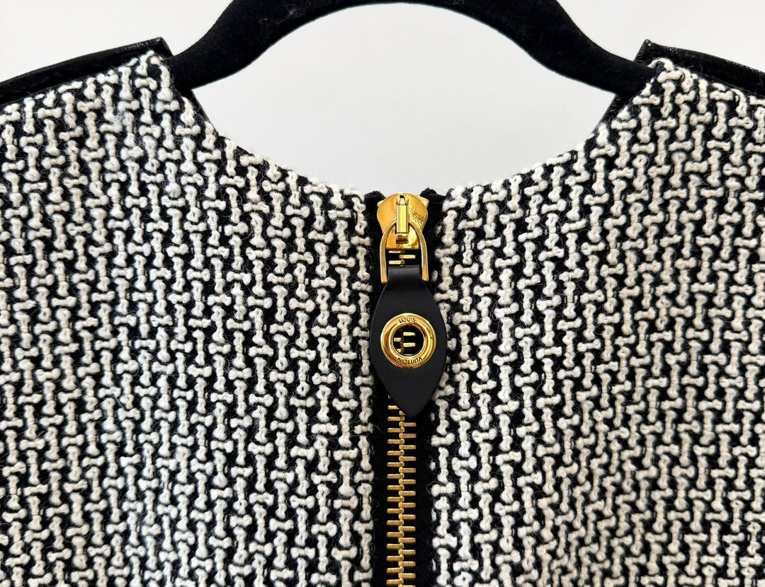 LOUIS VUITTON A-LINE LEATHER CRISS-CROSS BUST MINI DRESS