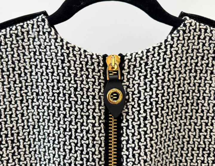 LOUIS VUITTON A-LINE LEATHER CRISS-CROSS BUST MINI DRESS