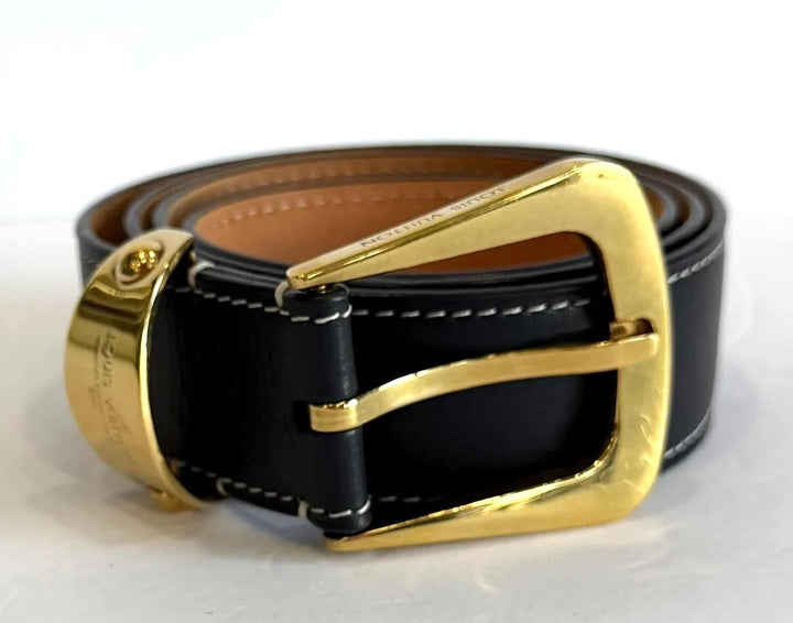 LOUIS VUITTON TEXTURED CALFSKIN EATHER GOLD HARDWARE BELT